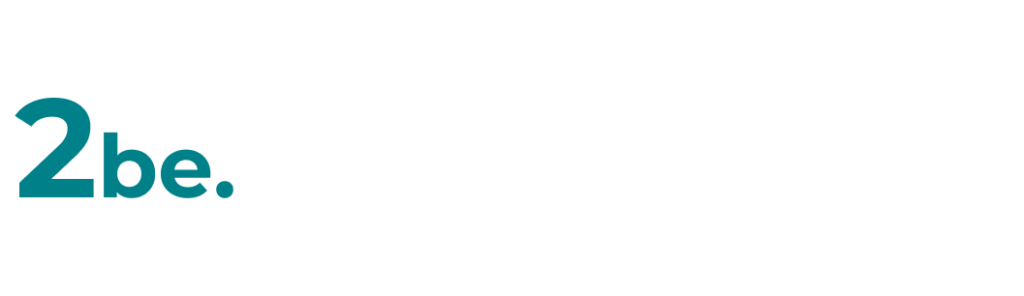 2be. Alhambra Spain logo with a teal "2be." inside a rounded white square on a black background.